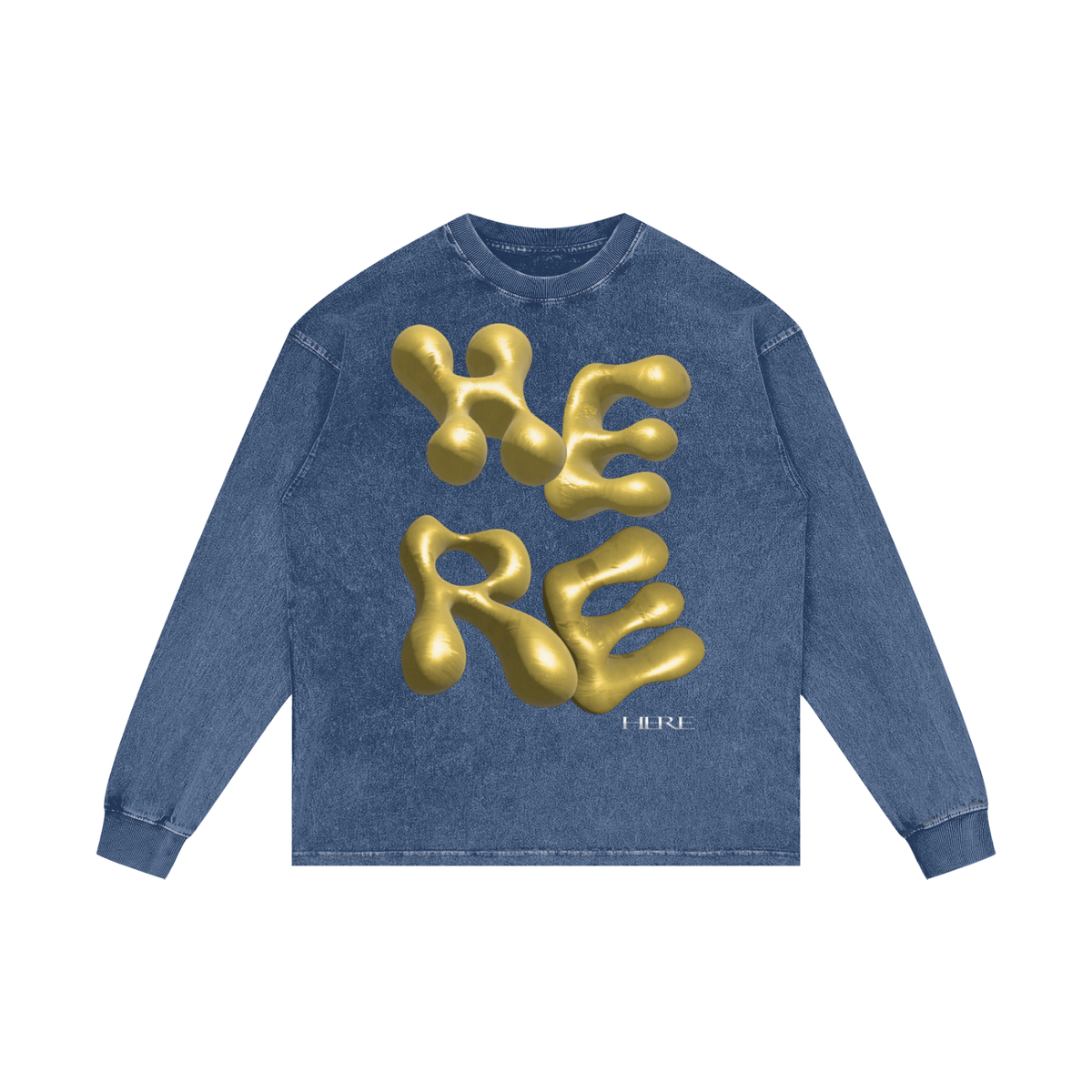 Gold Balloon HERE Acid Wash Oversize Long Sleeve T-Shirt
