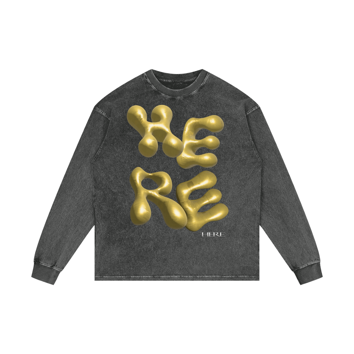 Gold Balloon HERE Acid Wash Oversize Long Sleeve T-Shirt