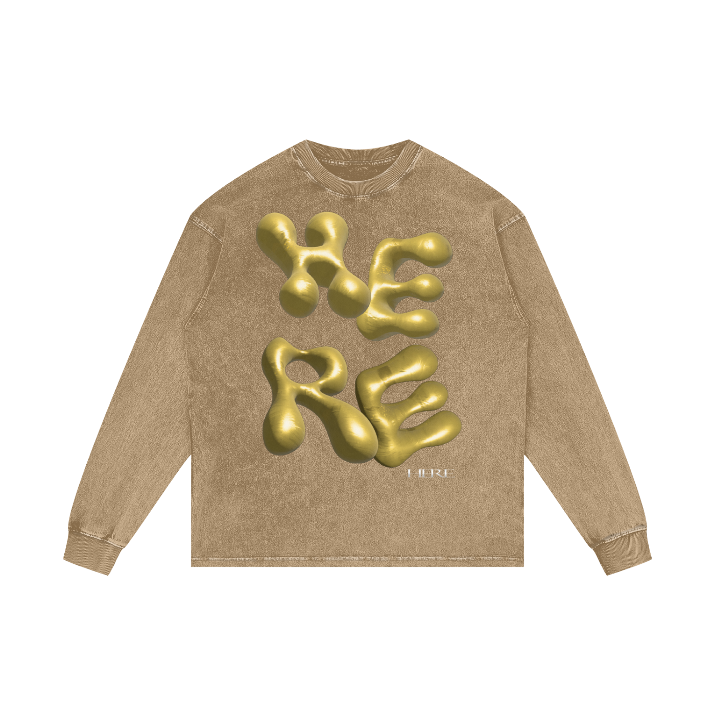 Gold Balloon HERE Acid Wash Oversize Long Sleeve T-Shirt