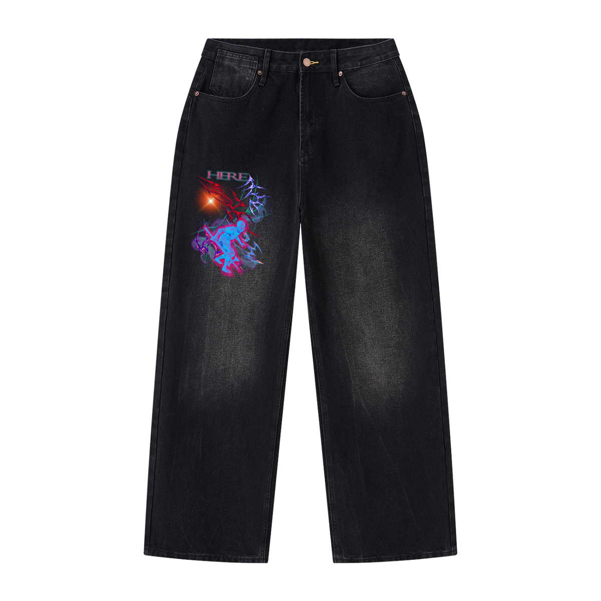 Fantasy War Men's Vintage Wash Wide Leg Jeans