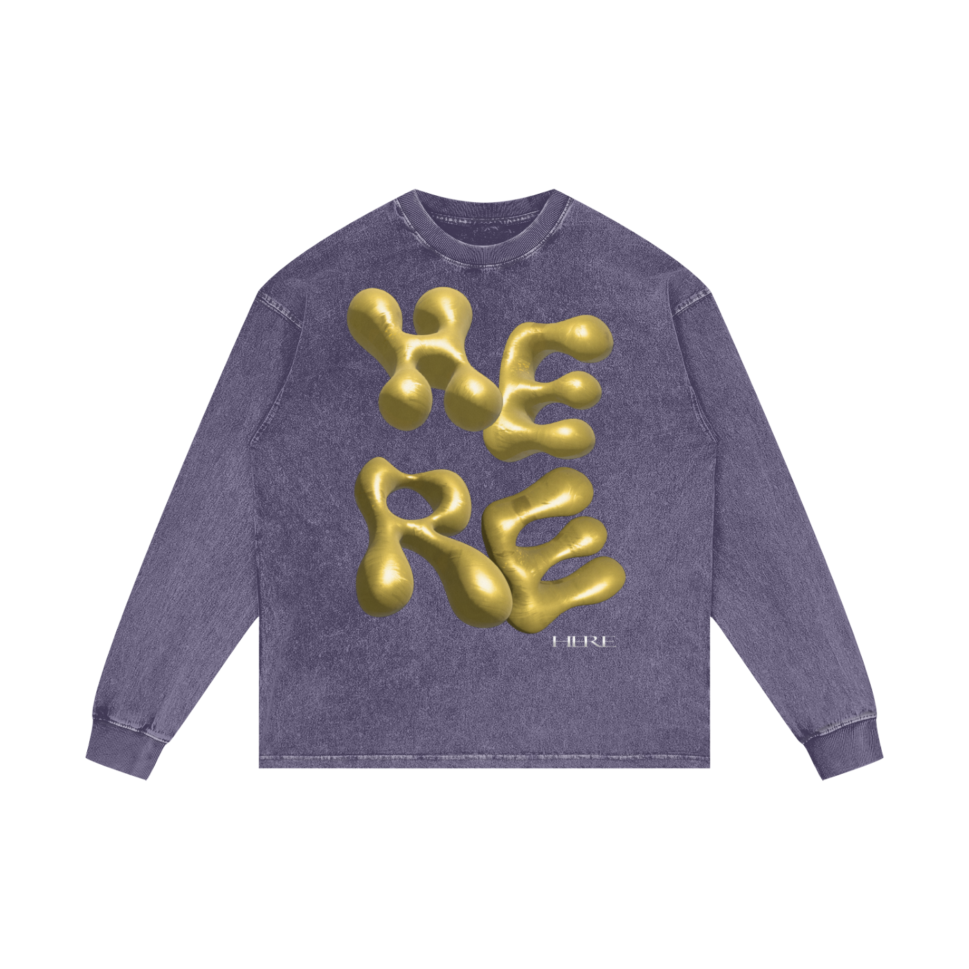 Gold Balloon HERE Acid Wash Oversize Long Sleeve T-Shirt