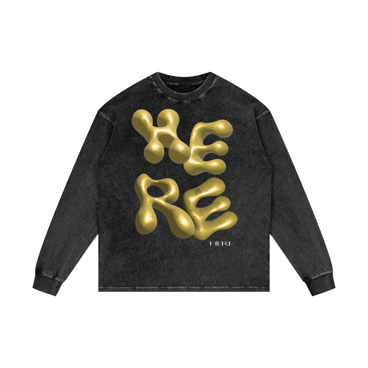 Gold Balloon HERE Acid Wash Oversize Long Sleeve T-Shirt