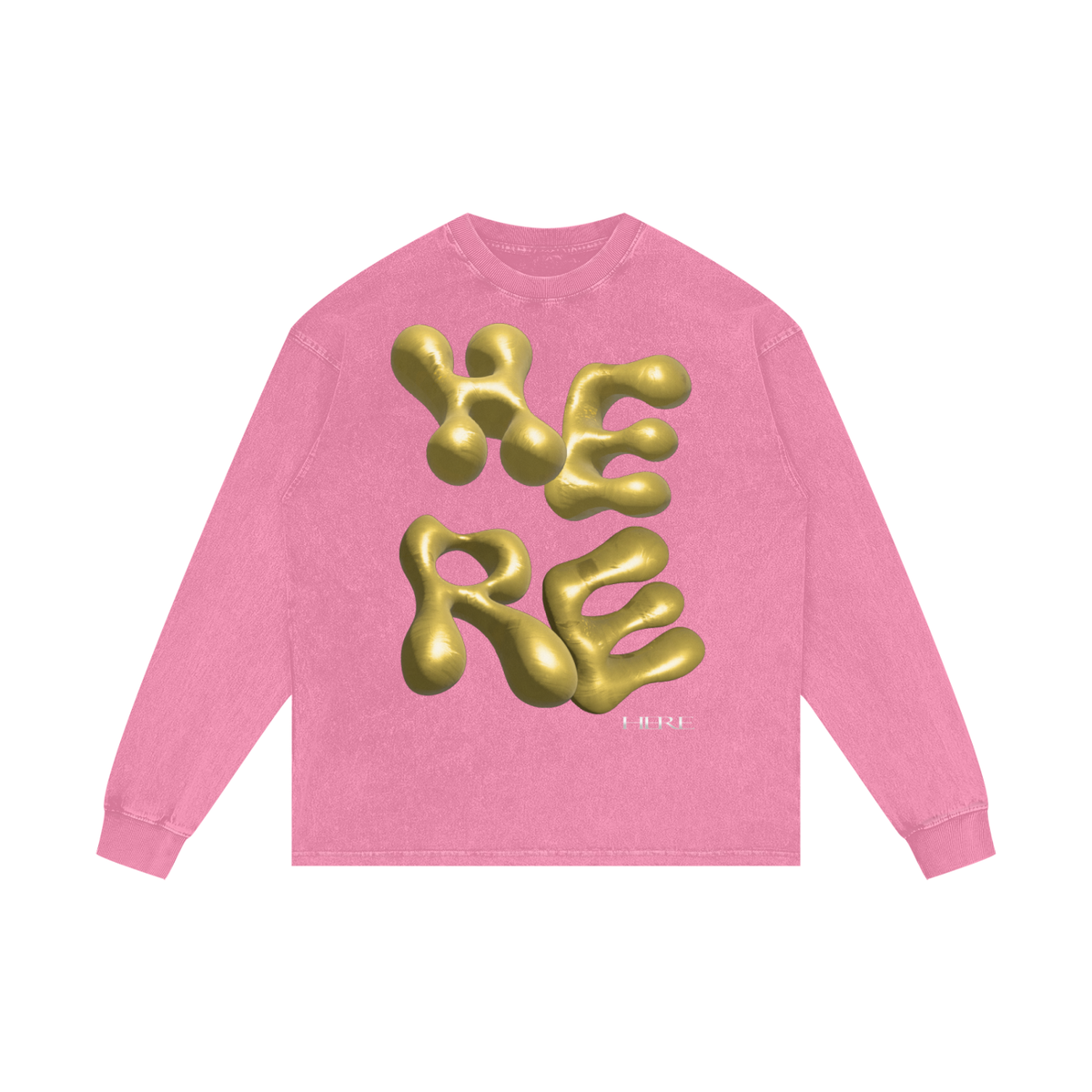 Gold Balloon HERE Acid Wash Oversize Long Sleeve T-Shirt