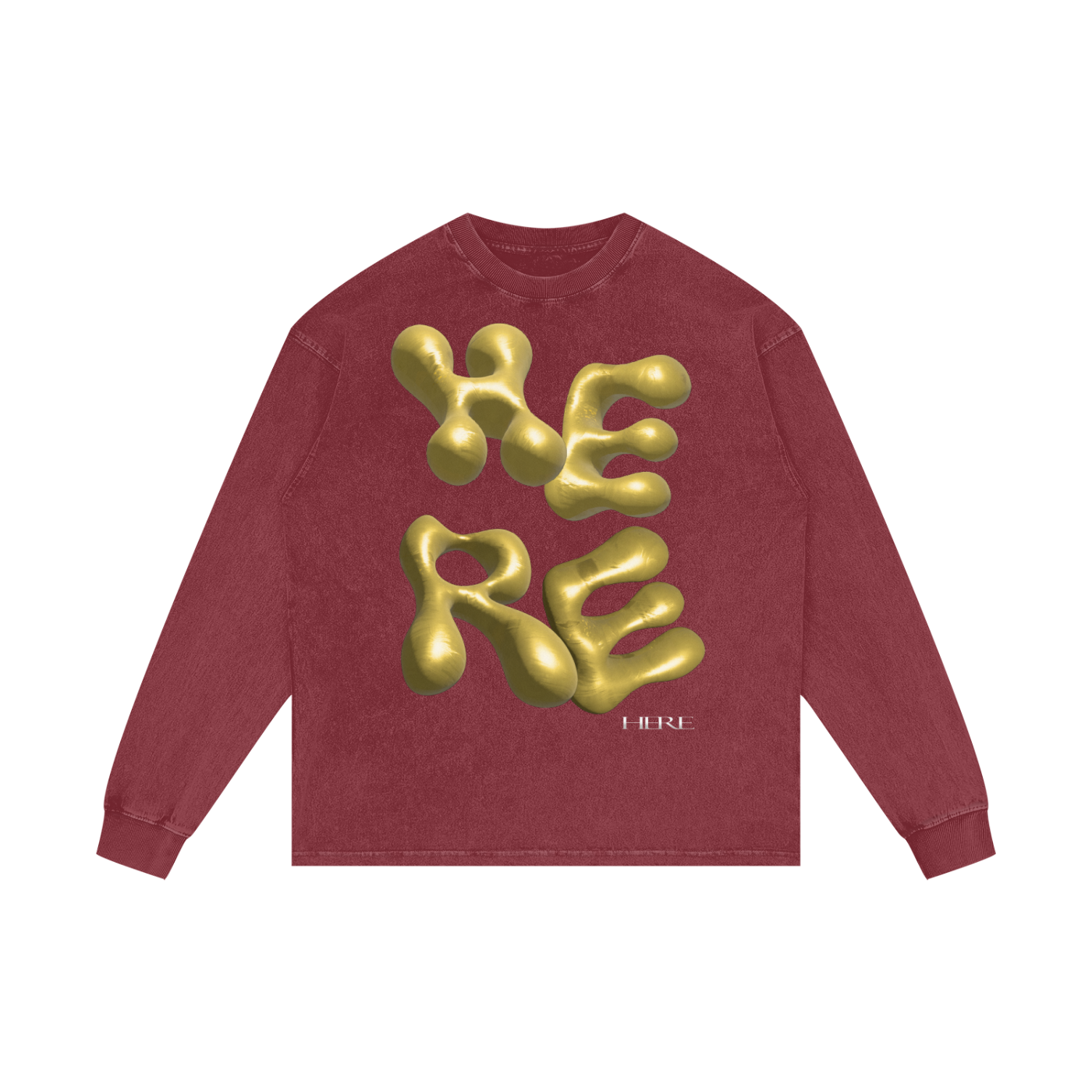 Gold Balloon HERE Acid Wash Oversize Long Sleeve T-Shirt